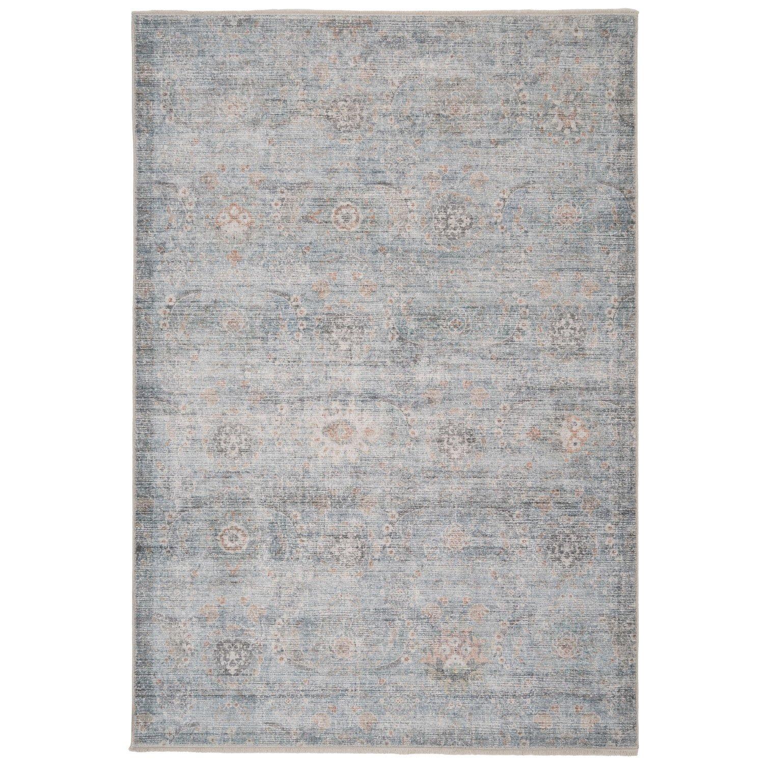Blue Grey Traditional Distressed Finish Living Area Rug